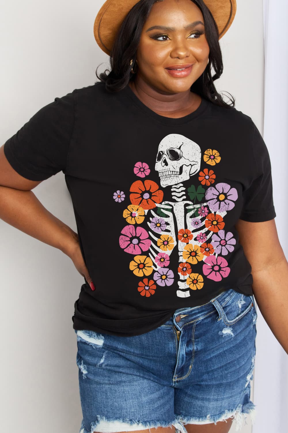 Simply Love Simply Love Skeleton & Flower Graphic Cotton Tee