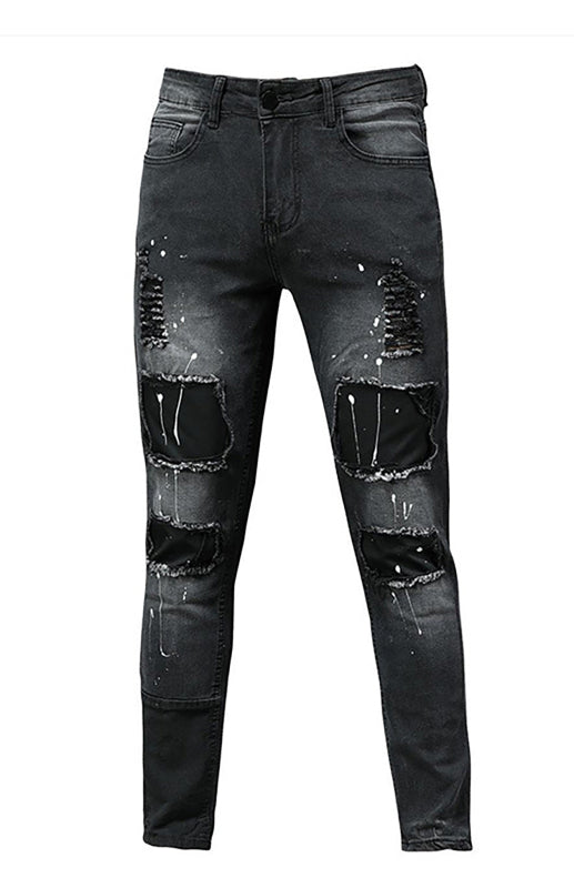 Men's Fashion Mid Waist Ripped Slim Jeans kakaclo