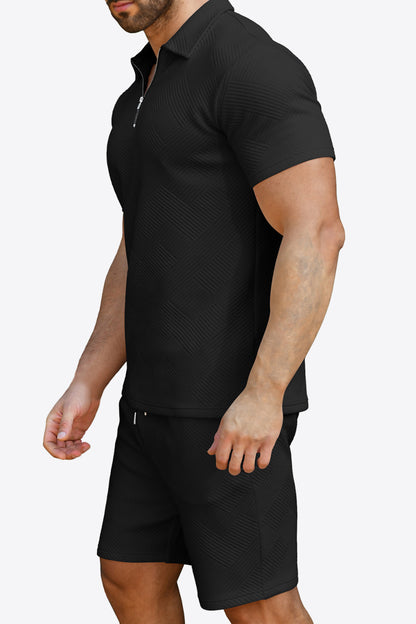 Men's Quarter-Zip Collared Short Sleeve Top and Shorts Set Trendsi