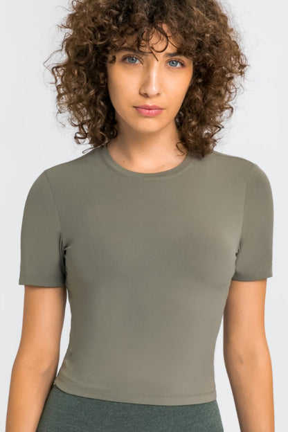 Round Neck Short Sleeve Yoga Tee Trendsi