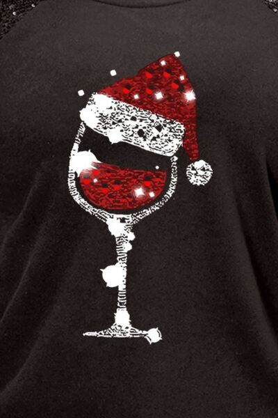 Plus+ Graphic Sequin Long Sleeve Round Neck T-Shirt