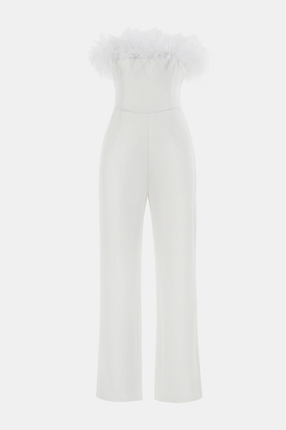 Feather Detail Strapless Jumpsuit Trendsi