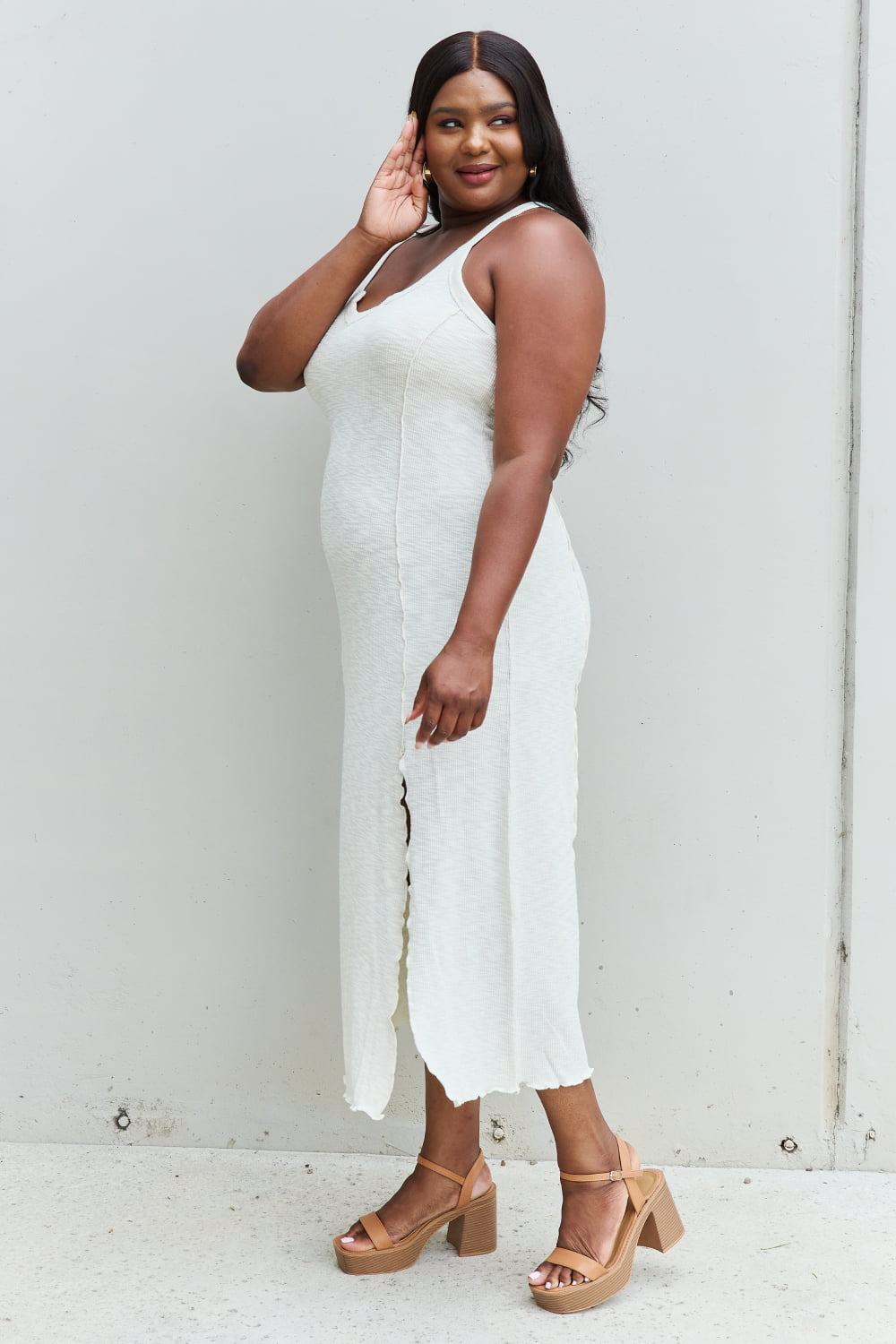 Culture Code Look At Me Notch Neck Maxi Dress with Slit in Ivory