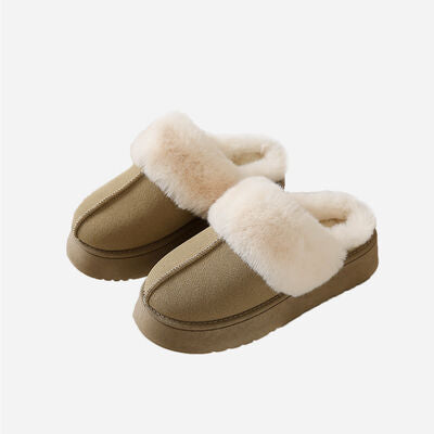 Center-Seam Furry Chunky Platform Slippers