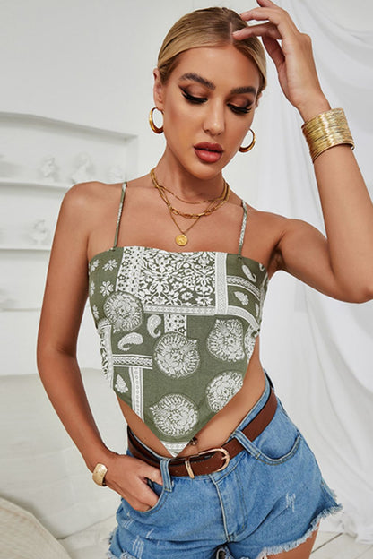 Printed Tie Back Pointed Hem Cami