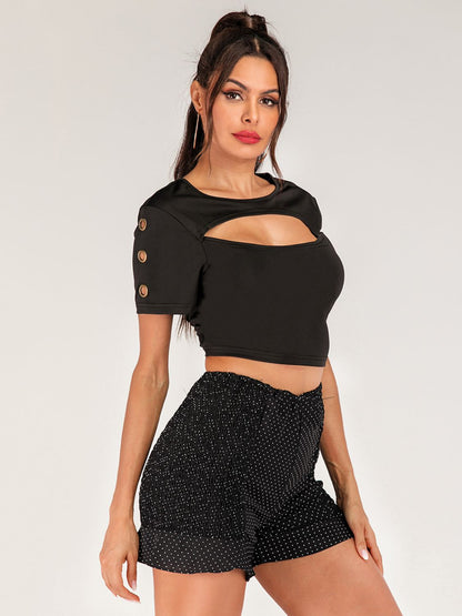 Cutout Grommet Detail Cropped Tee