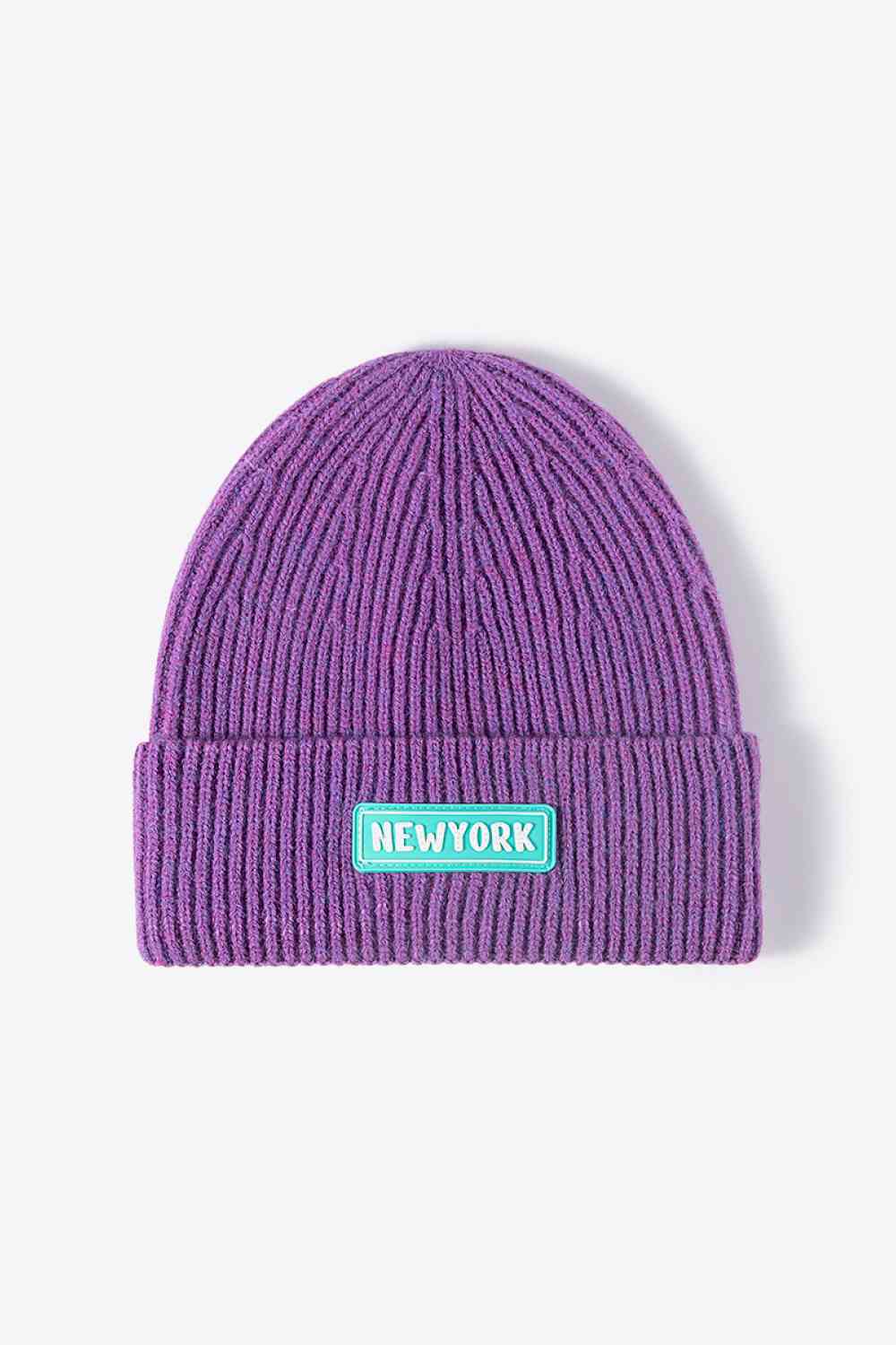 NEWYORK Patch Rib-Knit Cuffed Beanie