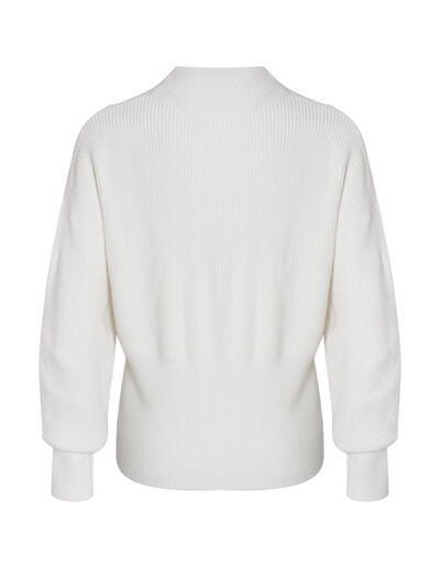 Bow Mock Neck Lantern Sleeve Sweater