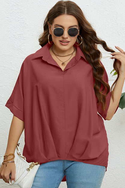 Gem Plus+ Collared Half Sleeve Hem Detail Top