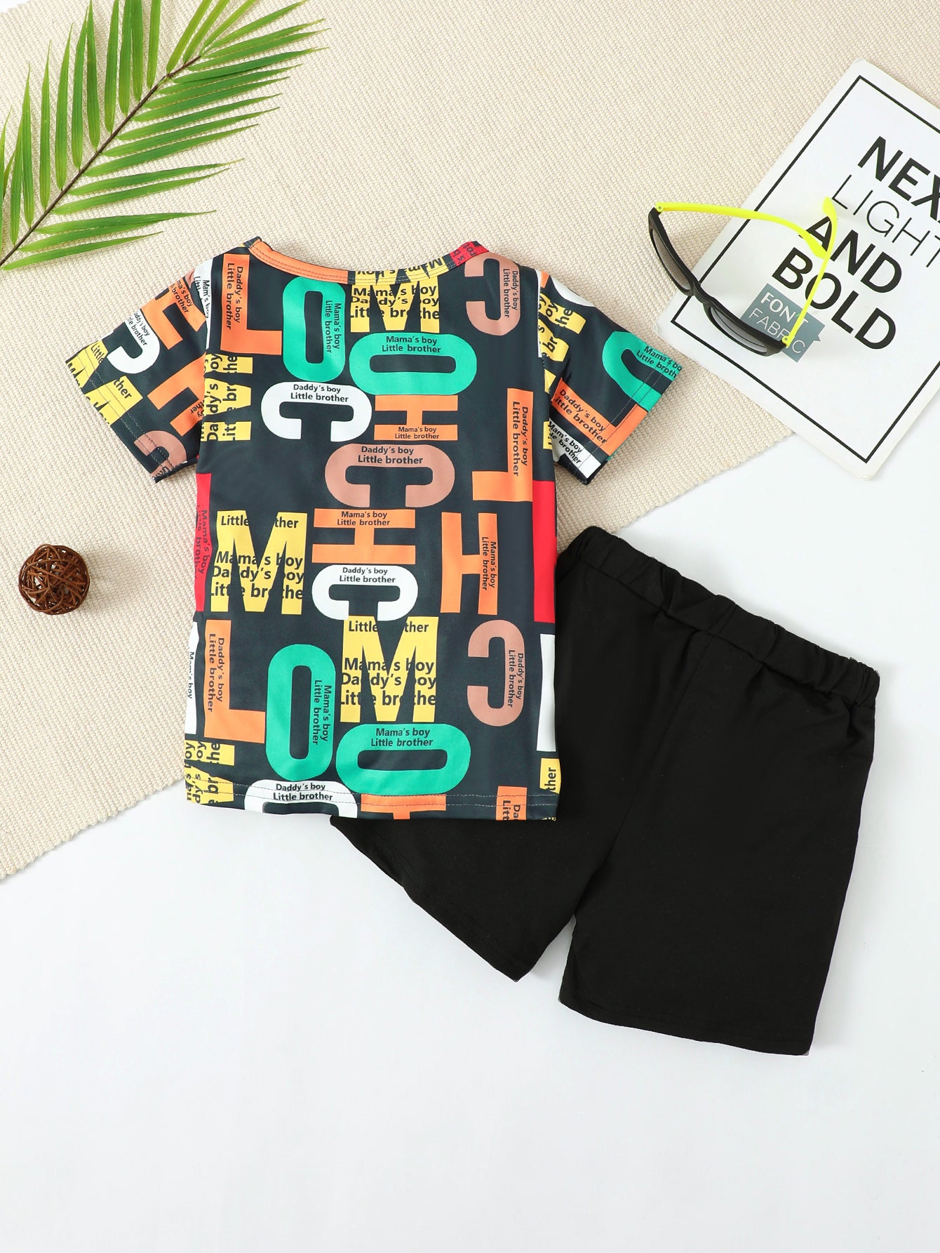 Boys Slogan Print Round Neck Top and Shorts Set