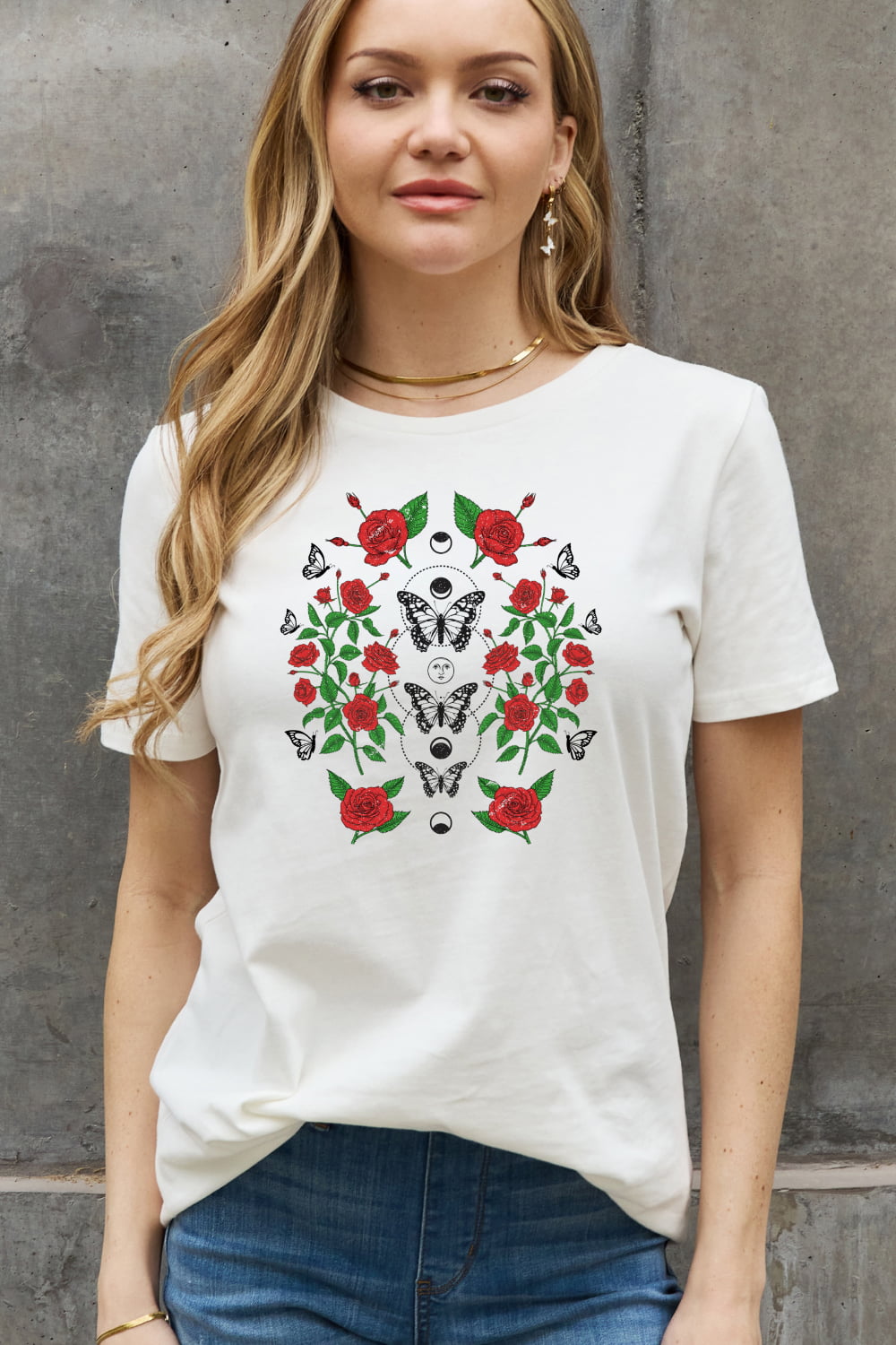 Simply Love Lunar Phase & Butterfly Graphic Cotton Tee