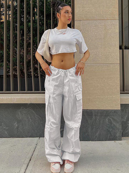 Drawstring Waist Parachute Pants