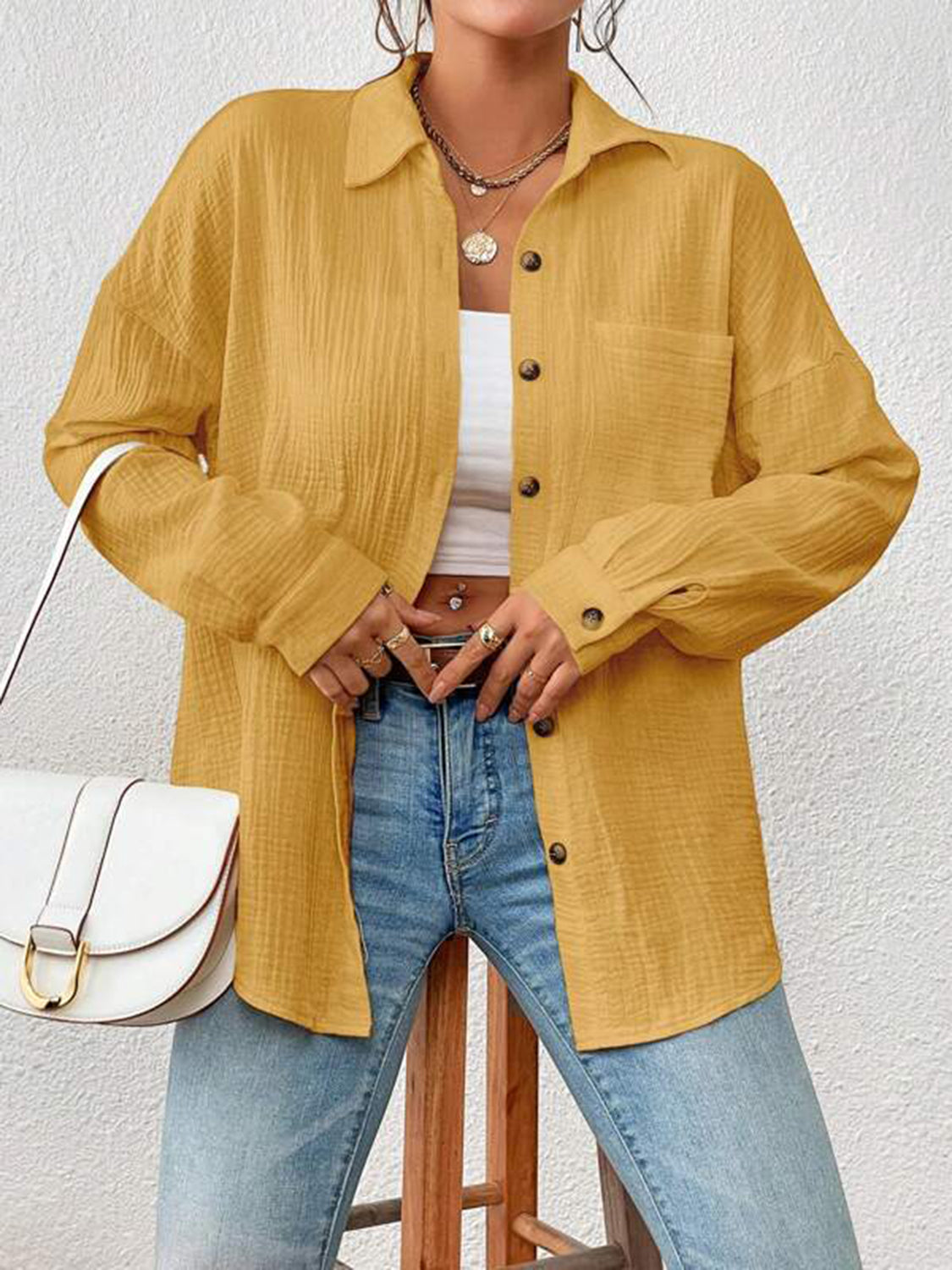 Textured Drop Shoulder Shirt Jacket