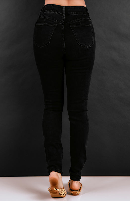 Black Distressed Ripped Slim High Waist Jeans kakaclo