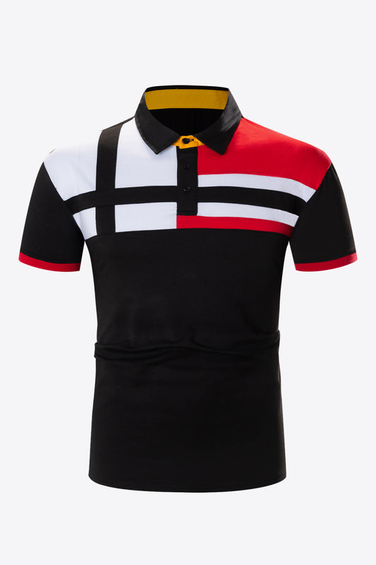 Men's Contrast Short Sleeve Golf Polo Shirt Trendsi