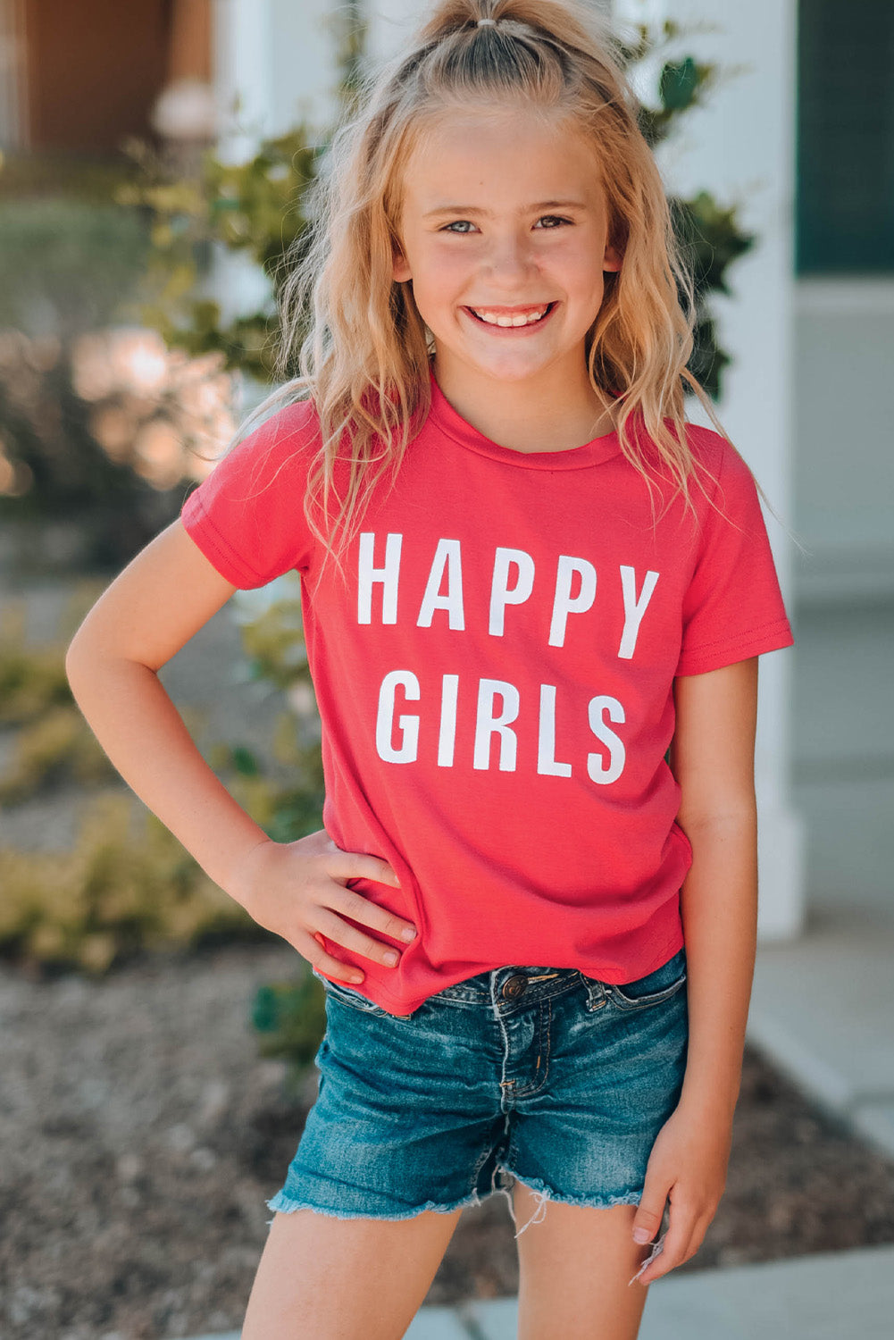 Girls Letter Graphic Short Sleeve T-Shirt Trendsi