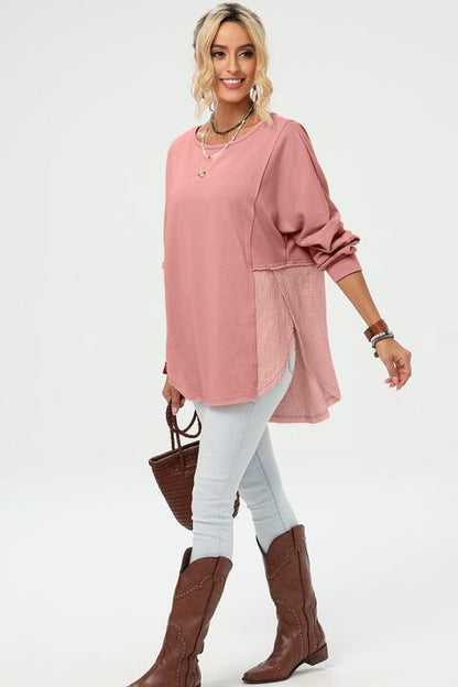 Curved Hem Dolman Sleeve Top