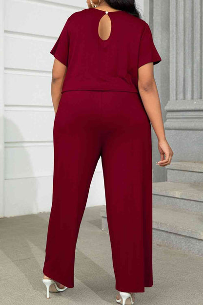 Plus+ Drawstring Waist Short Sleeve Jumpsuit