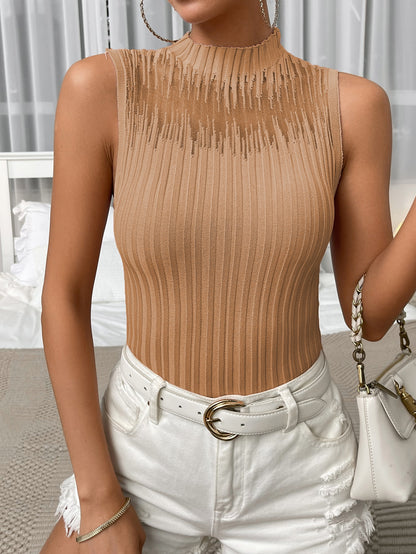 Mock Neck Ribbed Knit Tank Trendsi