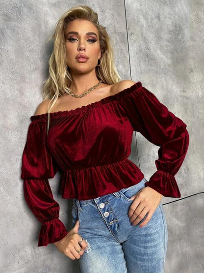 Off-Shoulder Flounce Sleeve Blouse