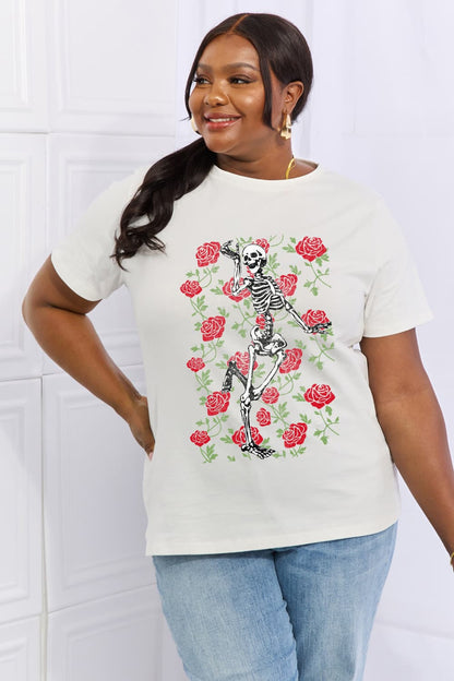 Simply Love Skeleton & Rose Graphic Cotton Tee