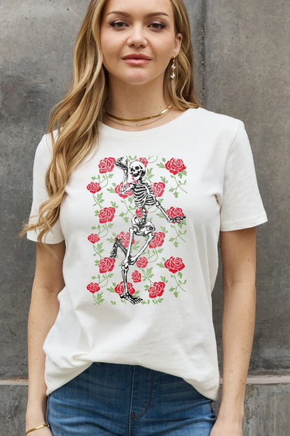 Simply Love Skeleton & Rose Graphic Cotton Tee