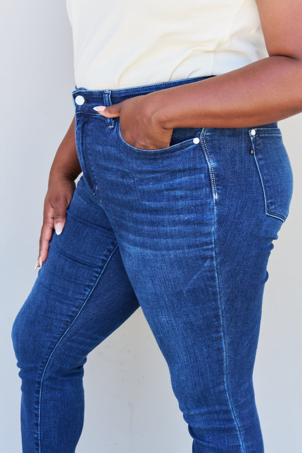 Judy Blue Marie Mid Rise Crinkle Ankle Detail Skinny Jeans