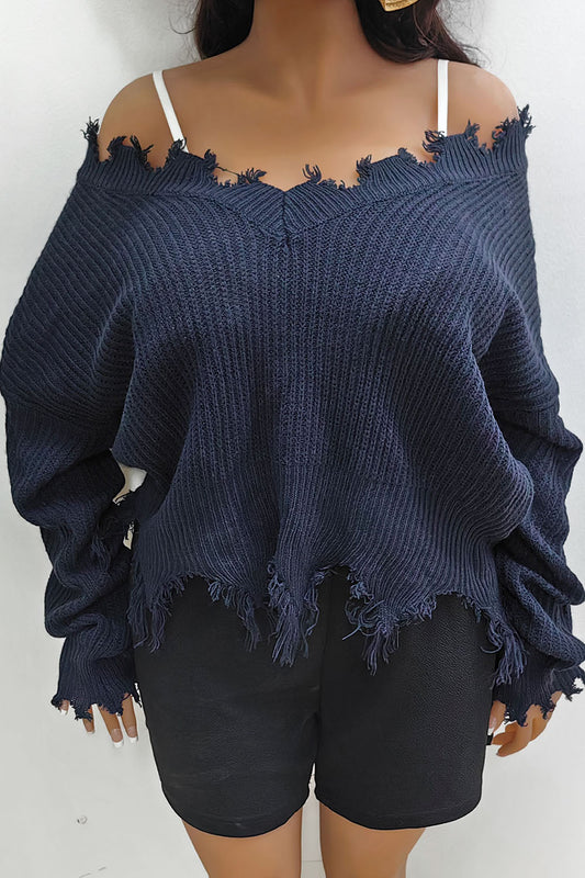 Plus+ Fringe V-Neck Raglan Sleeve Sweater