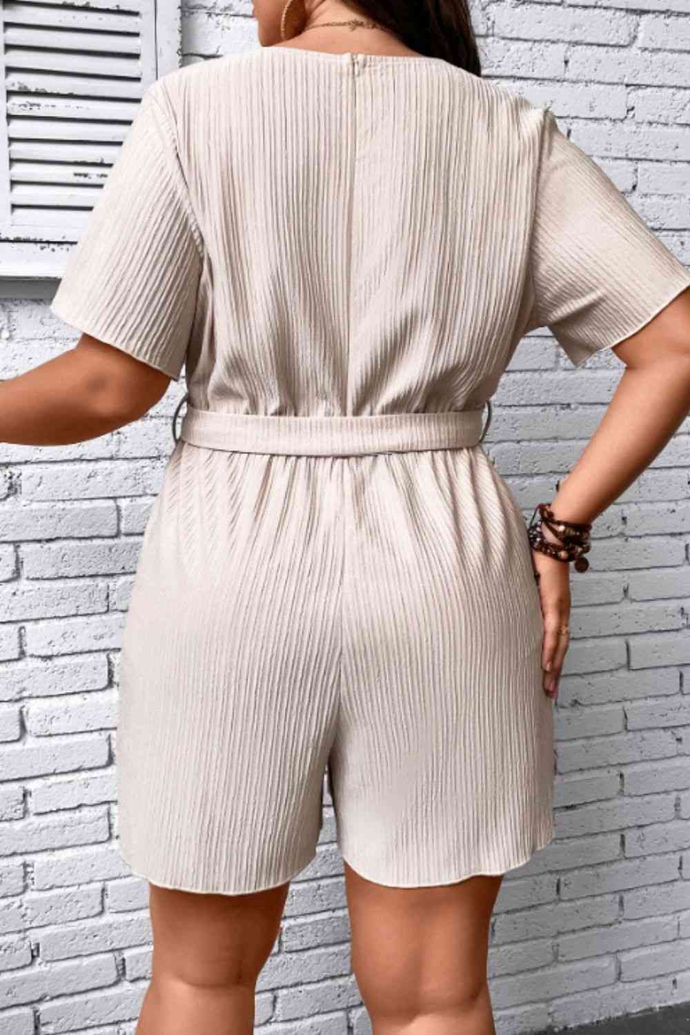 Plus+ Tie Waist Surplice Neck Romper