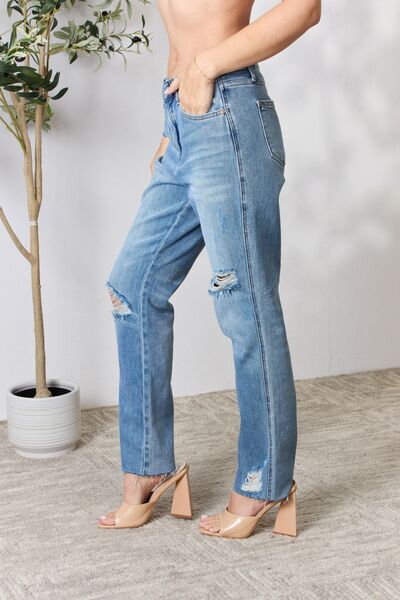 Judy Blue Distressed Raw Hem Straight Jeans