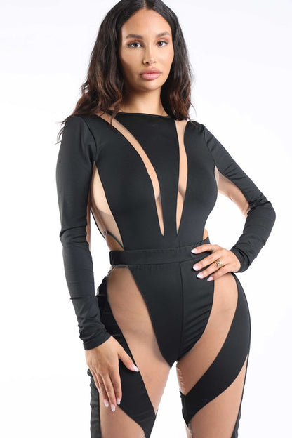 Mesh contrast bodysuit and leggings set K Too