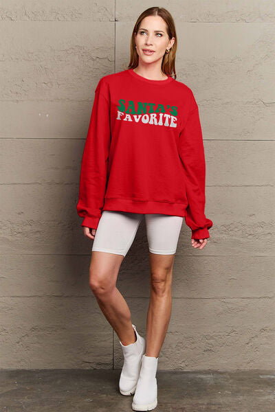 Simply Love SANTA'S FAVORITE Round Neck Sweatshirt