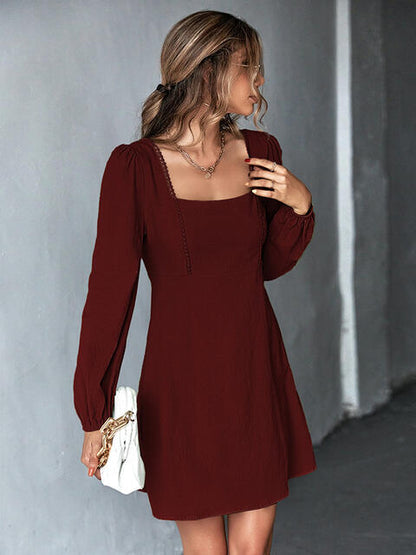 Square Neck Puff Sleeve Mini Dress