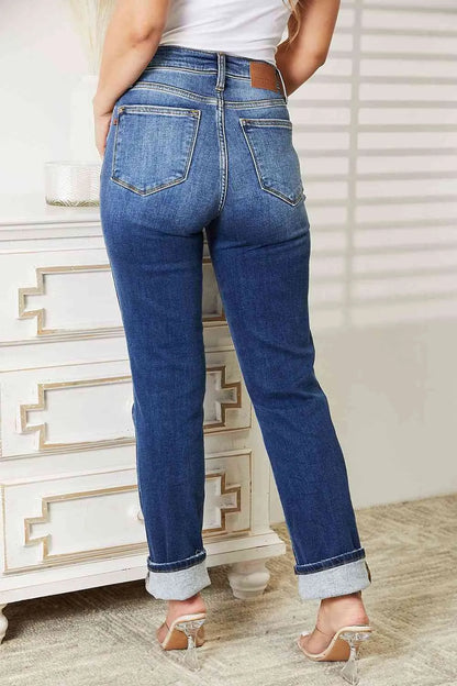 Judy Blue High Waist Contrast Wash Thermal Straight Jeans