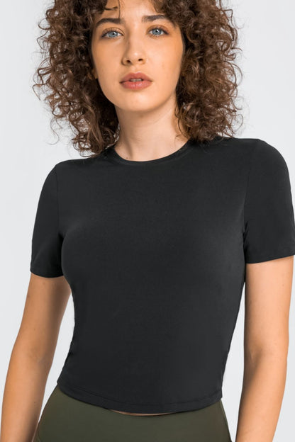 Round Neck Short Sleeve Yoga Tee Trendsi