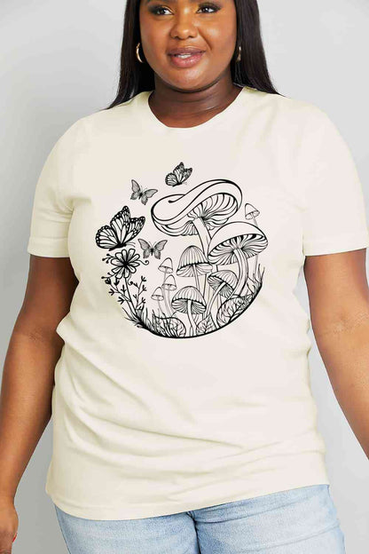 Simply Love Butterfly & Mushroom Graphic Cotton Tee