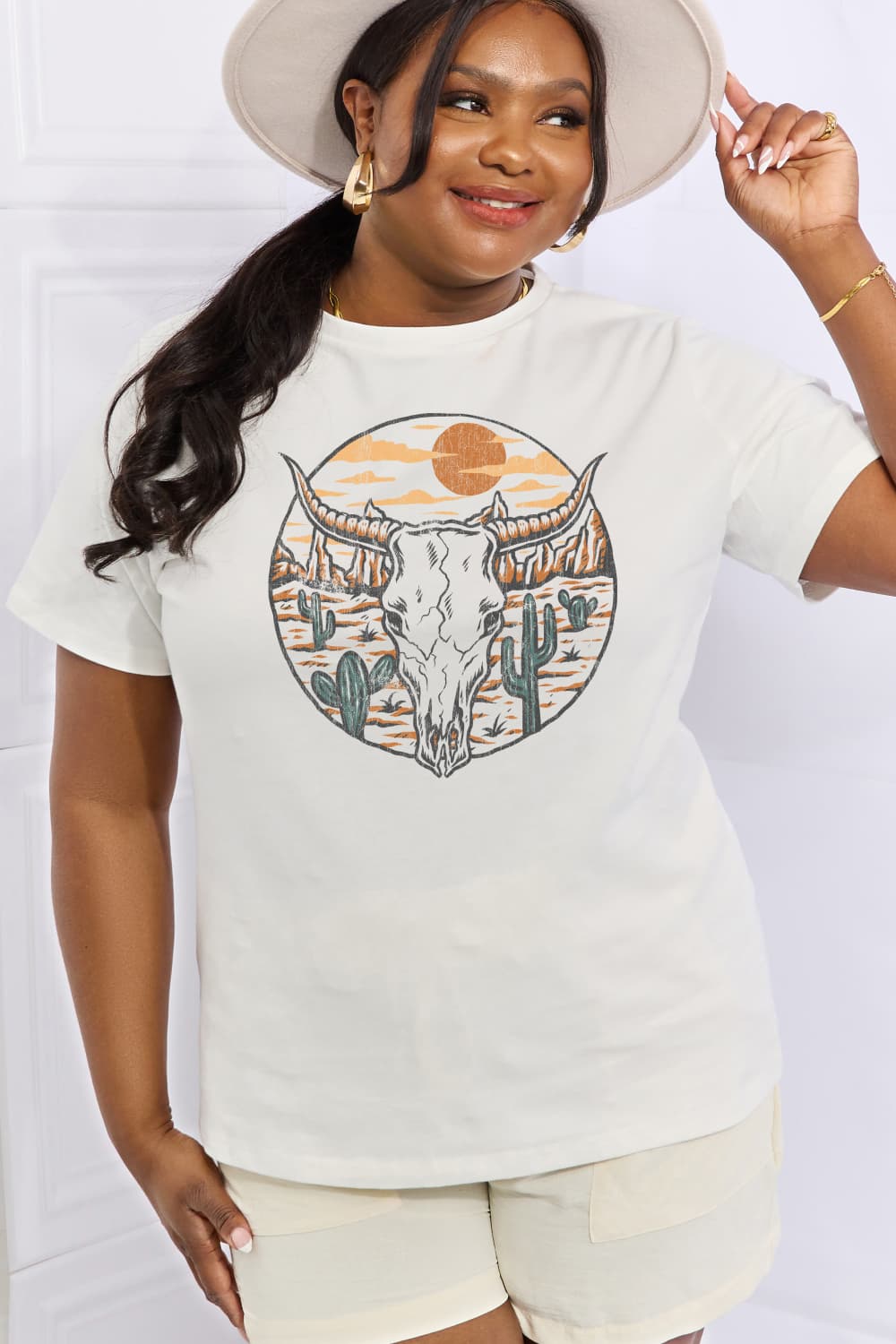 Simply Love Bull Cactus Graphic Cotton Tee