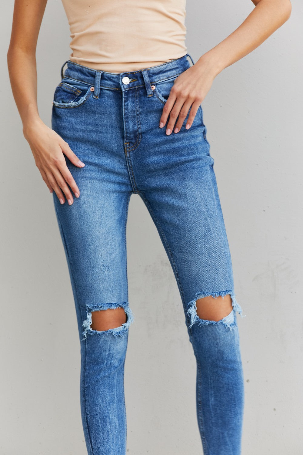 Can't Resist Distressed Raw Hem Jeans Trendsi