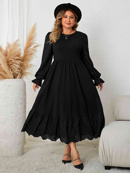 Plus+ Flounce Sleeve Lace Detail Dress