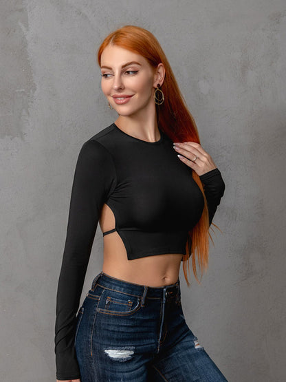 Round Neck Cropped Backless Tie Back Top Trendsi