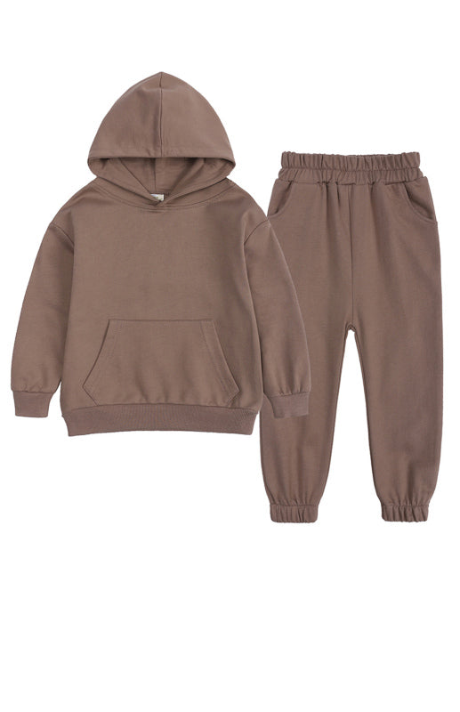 Kids Thickened Brushed Warm Long-Sleeved Trousers Hooded Sweatshirt Set kakaclo