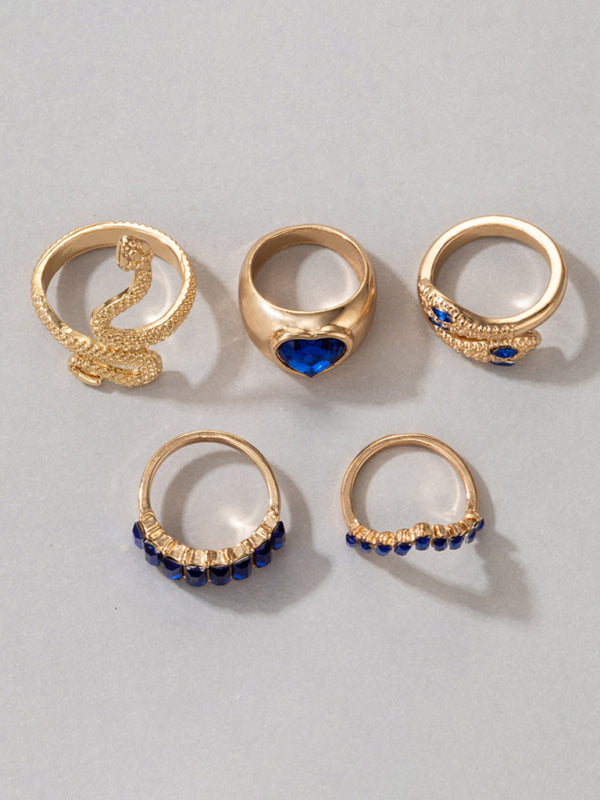 Snake Shaped Love Ins Style 5 Piece Ring Set kakaclo