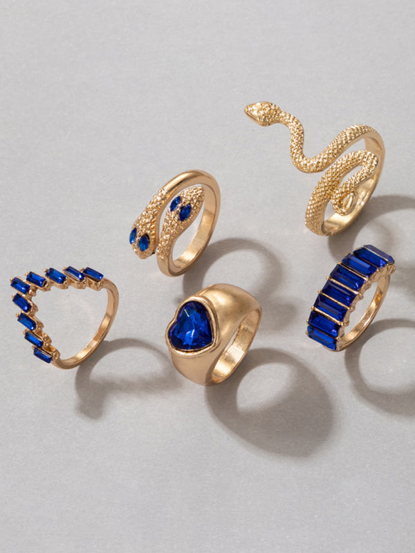 Snake Shaped Love Ins Style 5 Piece Ring Set kakaclo