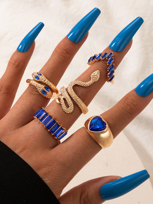 Snake Shaped Love Ins Style 5 Piece Ring Set kakaclo
