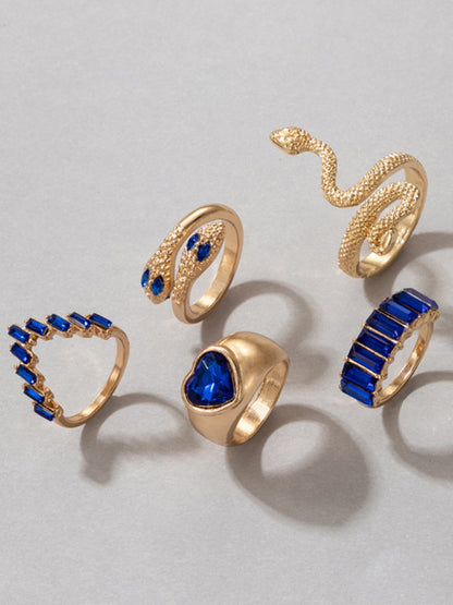 Snake Shaped Love Ins Style 5 Piece Ring Set kakaclo