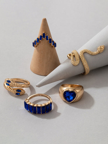 Snake Shaped Love Ins Style 5 Piece Ring Set kakaclo
