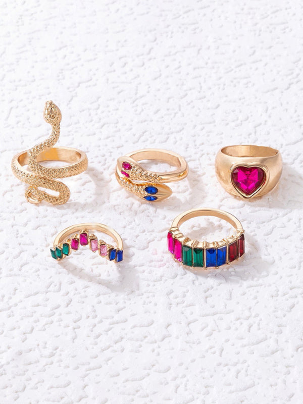 Snake Shaped Love Ins Style 5 Piece Ring Set kakaclo