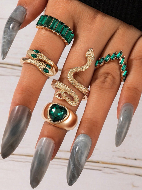 Snake Shaped Love Ins Style 5 Piece Ring Set kakaclo