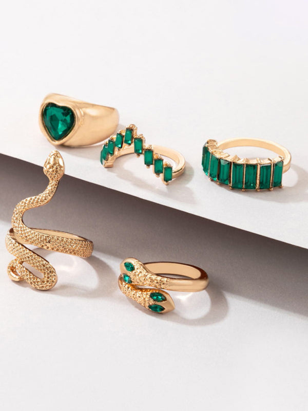 Snake Shaped Love Ins Style 5 Piece Ring Set kakaclo