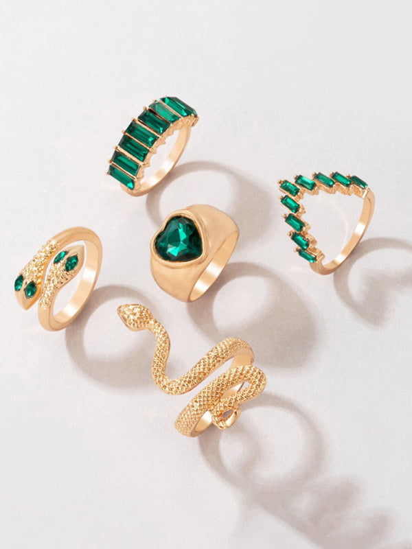 Snake Shaped Love Ins Style 5 Piece Ring Set kakaclo